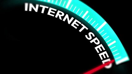 Poster - High internet speed showing on the meter with red needle, 4k animation. Blue glowing bar, internet, global, network.