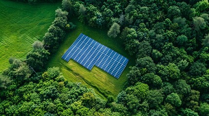 Poster - Aerial view of solar panels installed in green environment, generating clean energy