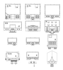 Poster - The image is a collection of different floor plans of houses. Each floor plan is drawn in black and white, with varying sizes and styles. Scene is one of architectural exploration and design