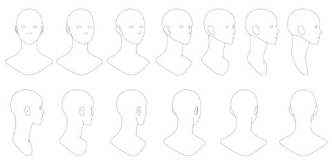Poster - A series of drawings of faces with the head of the first one being the most prominent. The faces are all drawn in black and white