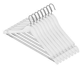 Fototapete - A set of clothes hangers with a white background. The hangers are all the same size and are spaced evenly apart
