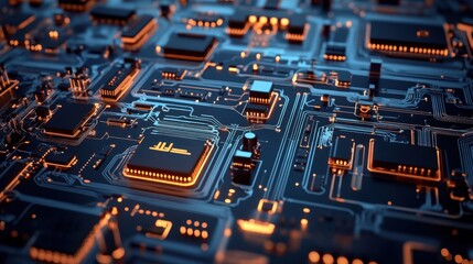 Aufkleber - A detailed futuristic digital circuit board featuring intricate lines and patterns, showcasing advanced technology and complex design.