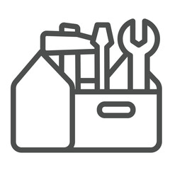 Poster - Toolbox with hammer, screwdriver and wrench line icon, repair service concept. Vector graphics. Repair tools box sign on white background, outline style icon for mobile or web design.