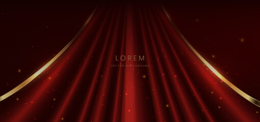 Wall Mural - red curtain background. golden confetti banner and ribbon background. celebration grand openning par