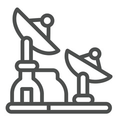 Poster - antenna dish pair line icon, cosmos concept. vector graphics. research station antennas, space explo