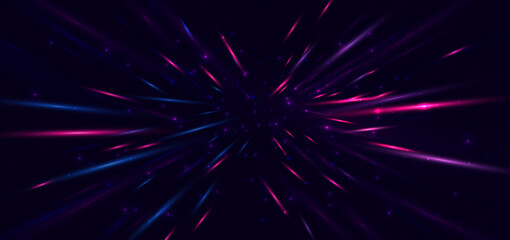 Wall Mural - abstract technology futuristic neon glowing blue and pink light with speed motion blur effect on dar