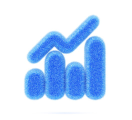 Poster - 3d blue fur fluffy bar chart, graph or diagram render icon. furry wool felt data analysis columns wi