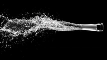 Poster - Dynamic splash of pure water erupting from a bottle on a black background creating a refreshing and clean visual impact perfect for beverage advertising