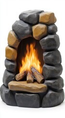 Poster - Cozy stone fireplace with blazing flames and rustic logs creating a warm inviting ambiance for relaxation and winter nights