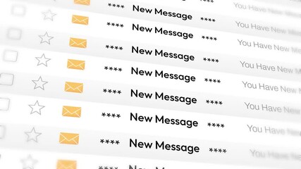 Poster - New Message showing in the email style, 4k animation scrolling with lot of messages concept. Unread message, email marketing.