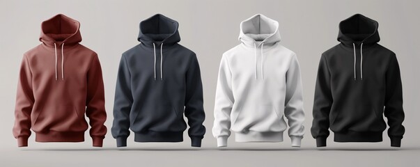 Poster - Showcase your designs with four vibrant hoodies set against a neutral grey background