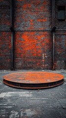 Poster - Industrial stage with weathered brick wall backdrop evoking urban decay and artistic expression in a gritty setting