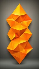 Poster - Geometric orange origami structure on gray backdrop with dynamic shadows and faceted surface design