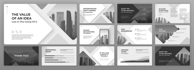 Wall Mural - minimalistic powerpoint presentation template set. modern presentation background, brochure cover de