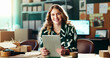 © peopleimages.com - Tablet, portrait and woman in creative small business with ecommerce, confidence and dropshipping. Smile, designer and entrepreneur in office on digital app, online order management or delivery boxes