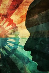 Poster - Abstract illustration of a person deep in thought with a vibrant and textured background