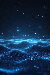 Poster - Luminous blue digital landscape with sparkling particles evoking a sense of futuristic technology and cosmic exploration