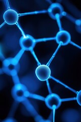 Poster - Abstract blue molecular structure with interconnected spheres and lines on a dark background science and technology