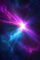 Poster - Ethereal cosmic burst of light and color in deep space nebula with vibrant hues and celestial glow artistic galaxy background