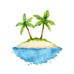 Wall Mural - A serene tropical island featuring lush palm trees surrounded by crystal-clear blue water, perfect for a vacation or paradise themed design.