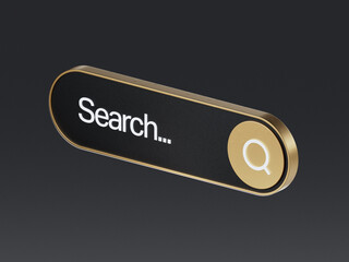 Fototapete - 3d search bar template for website. Navigation search for web browser. 3d icon render. Ask question template banner. Support FAQ information web bar. Black background