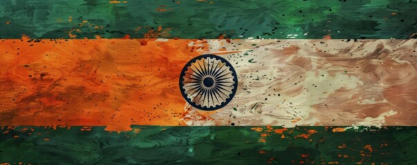 Aufkleber - Illustration of the indian flag's iconic ashoka chakra in grunge style painted on a concrete wall
