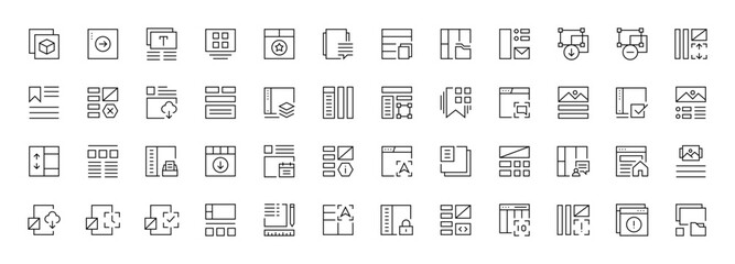 layout icon collection. grid icon set. user interface icons, sidebar, layout, grid system, toolbar, 