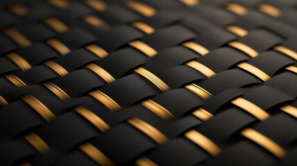 Poster - Close-up of intricately woven black and gold material showcasing texture and patterns