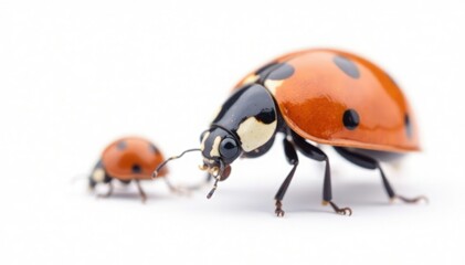 single ladybug isolated against bright white backdrop, coccinellidae, bug, macro