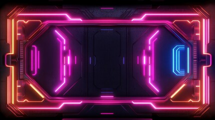 Fototapete - A futuristic circuit board with glowing neon lines.