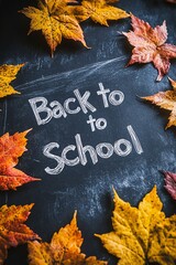 Poster - Chalkboard with back to school message surrounded by vibrant autumn leaves