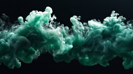 Poster - Abstract fusion of green smoke in motion against a black background, creating dynamic flowing patterns for creative digital art and design projects
