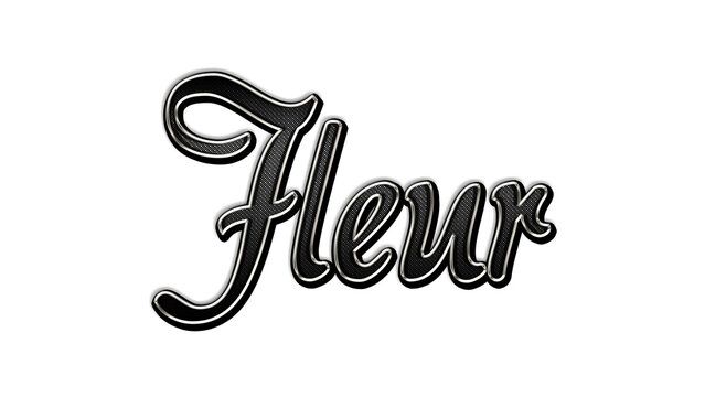 black metal 3d design of name Fleur on white background.