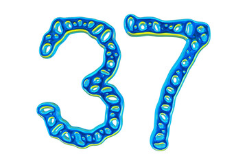 Poster - 3d Blue Number 37 For Math And Business Concept