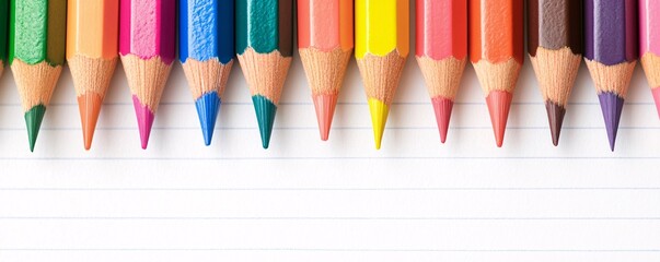 Poster - Colorful pencils arranged on a lined sheet of paper, symbolizing creativity and learning