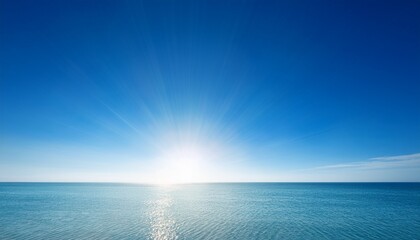 shining sun at clear blue sky with copy space