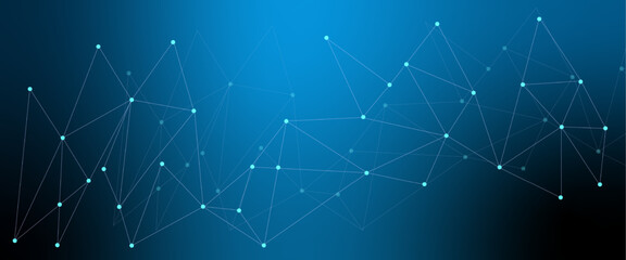 Abstract global pattern geometric polygonal space background and network connections with bokeh points and lines. Abstract blue lines and dots connections, social network communication.  