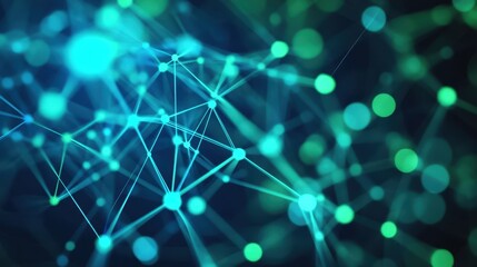 Aufkleber - A futuristic abstract digital network featuring blue and green connections, visually representing data flow and communication with a dynamic and high-tech design.