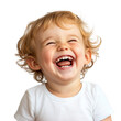 © Zainab - A toddler with blonde curly hair wearing a white shirt laughing with eyes closed and mouth open wide
