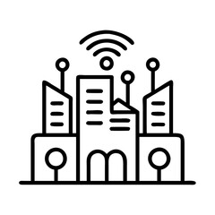 Poster - Smart city icon vector illustration, modern city with wireless connection technology concept, outline style 