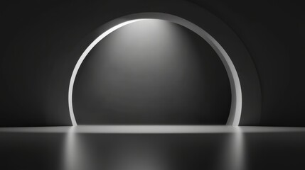 Poster - Perspective floor backdrop in black room studio with gray gradient spotlight background featuring minimalist lighting for displaying products, artwork, or promotional designs in a professional and mod