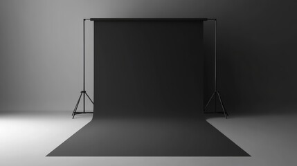 Poster - Perspective floor backdrop in black room studio with gray gradient spotlight background featuring minimalist lighting for displaying products, artwork, or promotional designs in a professional and mod