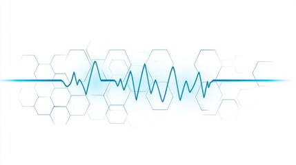 Poster - Blue EKG Rhythm Illustration with Hexagonal Background, Medical Concept