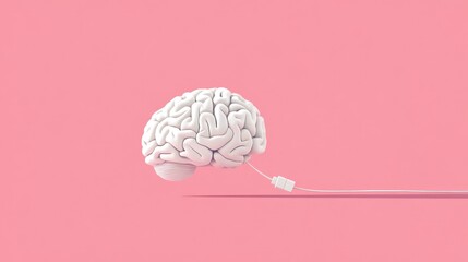 Poster - Brain connected, thinking process concept, on pink background, for health or tech