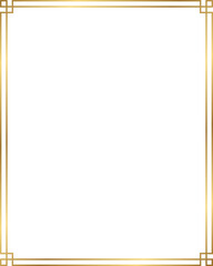 Wall Mural - double line rectangle golden frame isolated on transparent background, luxury art deco gold border d