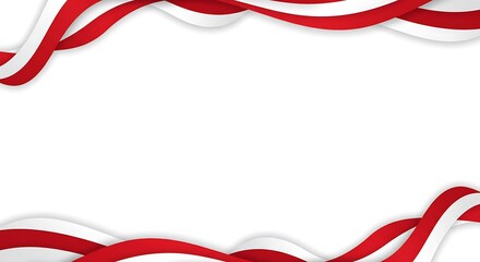 Poster - Abstract Red and White Wavy Ribbon Border Design on White Background