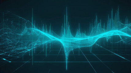 Poster - Abstract cyan wave pattern against a dark backdrop, depicting data visualization