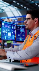 Poster - Hispanic Man Working At Computer
