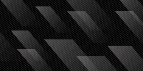 Wall Mural - 3d black geometric abstract background overlap layer on dark space with diagonal lines decoration. m