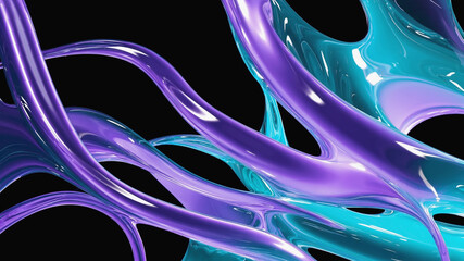 Poster - Abstract flowing forms of iridescent blue and purple shimmer against a black backdrop
